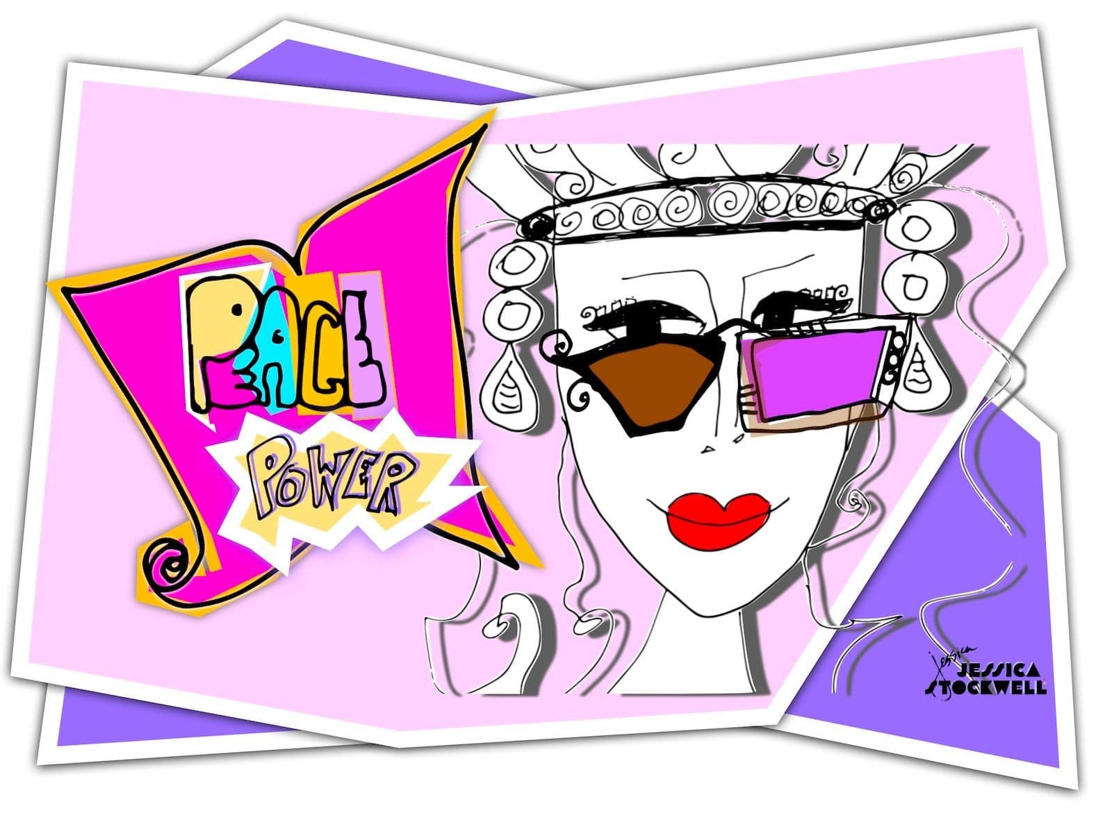 POP QUEENS for PEACE Collection 2o24 - ARTIST: Jessica Stockwell  - POP QUEEN: Jacqueline Antoinetta - Title: PEACE POWER